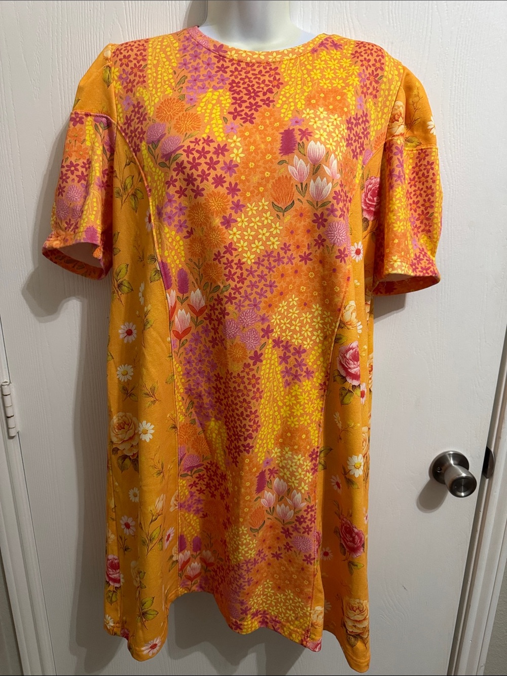 Davi & Dani Tropical Floral Shift Dress Bright Colorful‎ Short Sleeve Women’s L